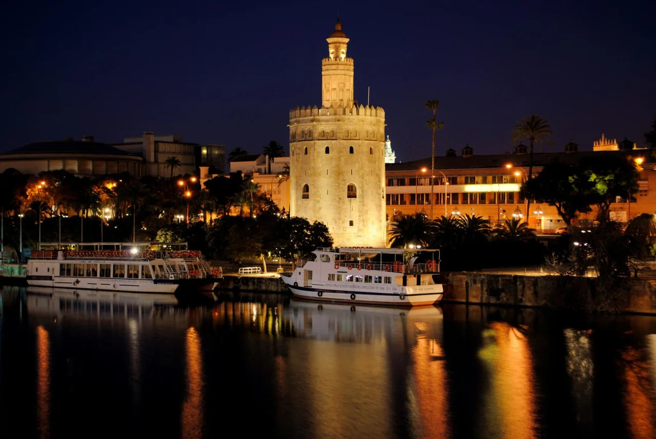 Torre del Oro y Guadalquivir de noche, Sevilla